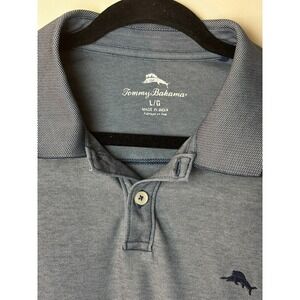 Tommy Bahama Mens Large Polo Shirt Blue Heathered Pima Cotton Polyester Blend